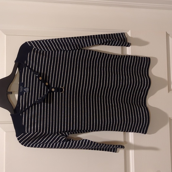 Chaps women's size M 3/4 navy &silver stripe blouse - Picture 1 of 4